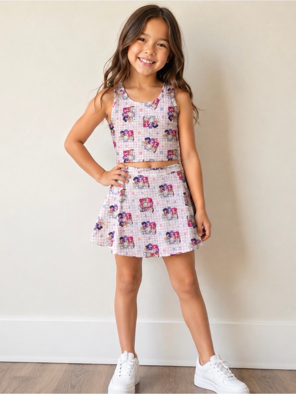 Bamboo Girls' Two-Piece Tank & Skort Set K-pop Hunter Character Print